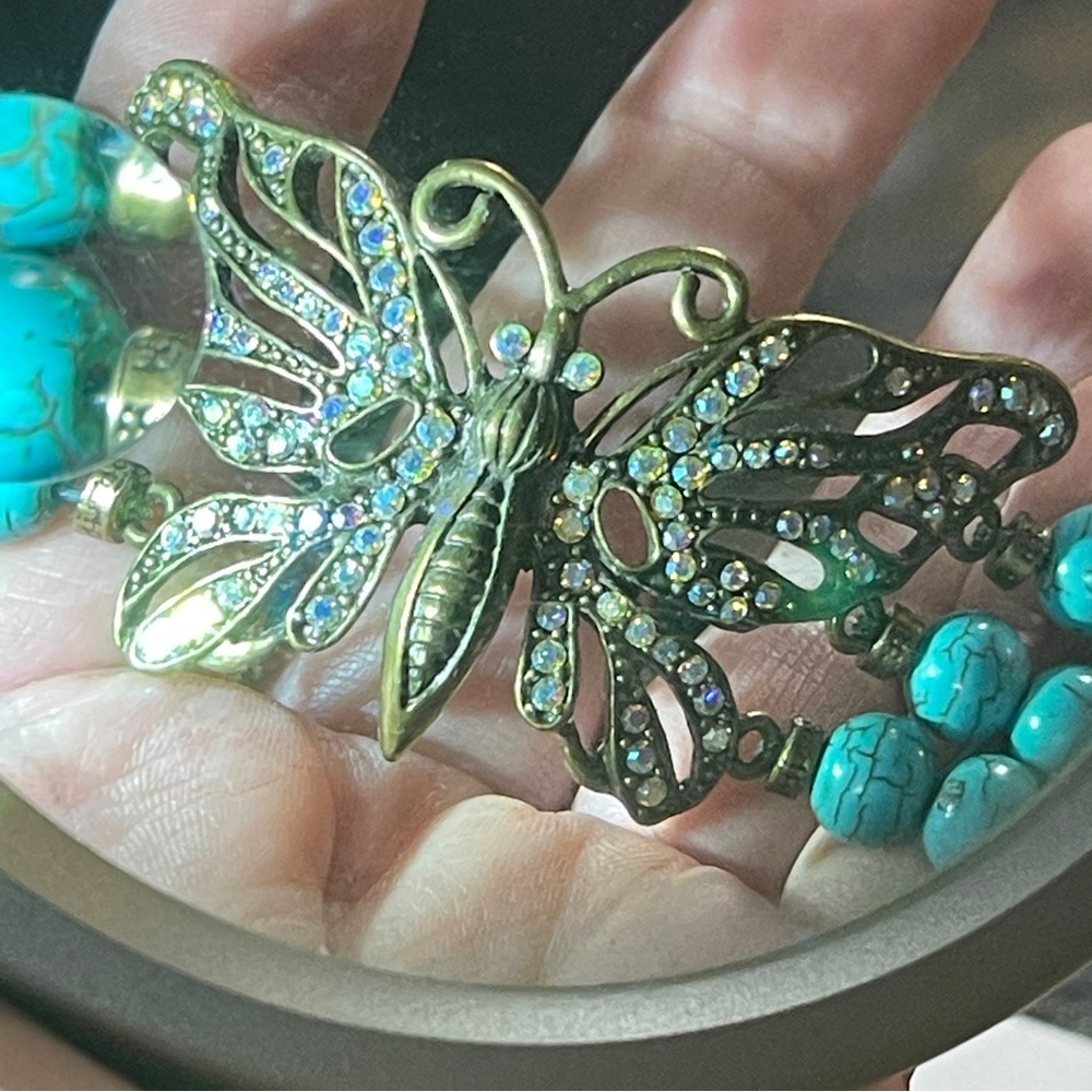 🦋Beautiful Kirk’s Folly Turquoise Beaded Stretch Rhinestone Butterfly Bracelet! - Picture 5 of 11